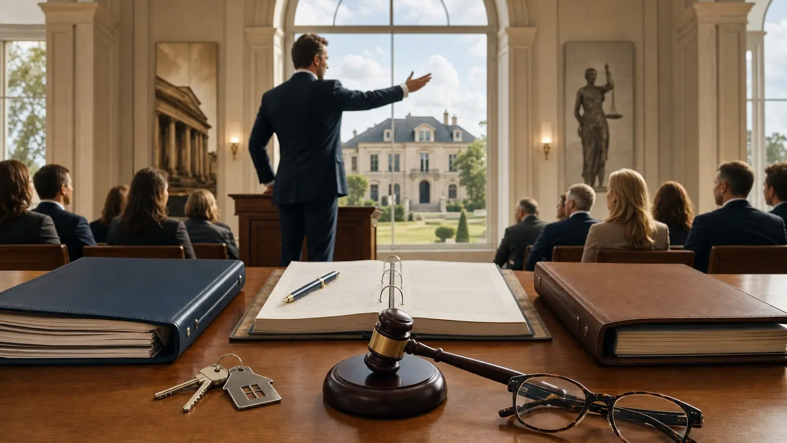 Dossiers notarial et judiciaire préparés pour une vente immobilière aux enchères